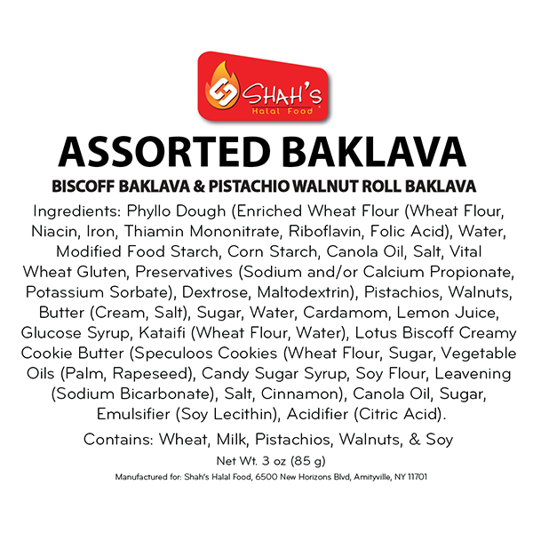 Shah's Assorted Baklava Label