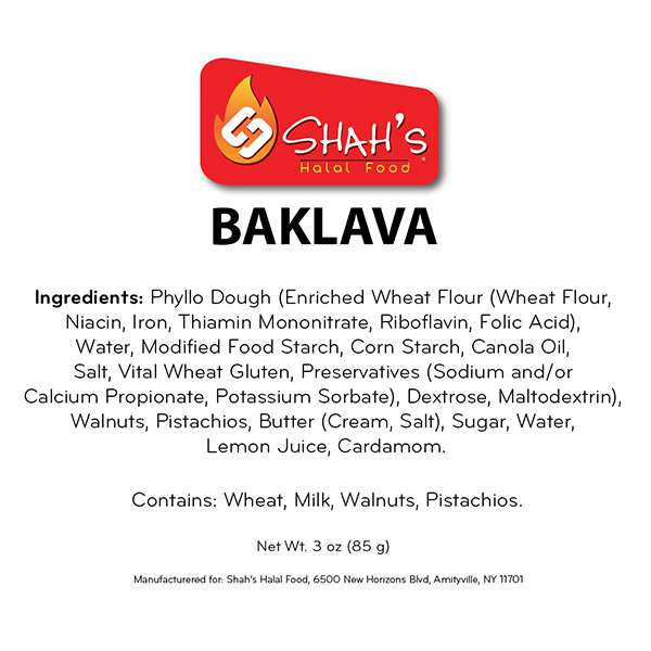 Shah's Baklava Label