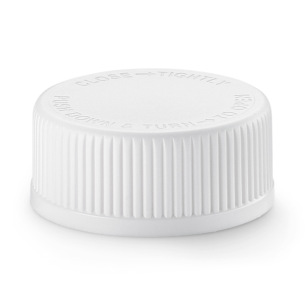 33/400 White Polypropylene Unlined Ribbed Child Resistant Cap