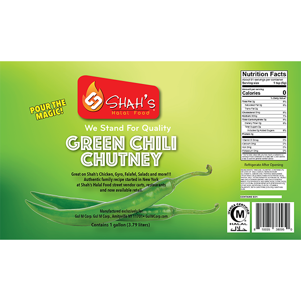 Shah's Green Chili Chutney 1 Gal Label