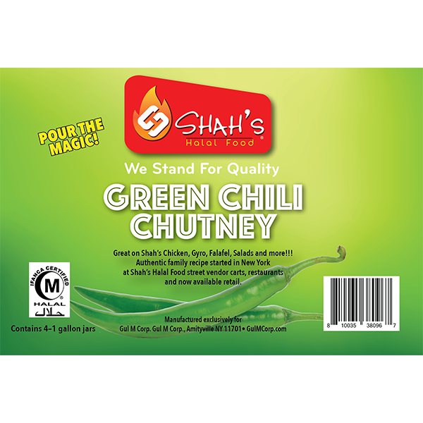 Shah's Green Chili Chutney Box Label