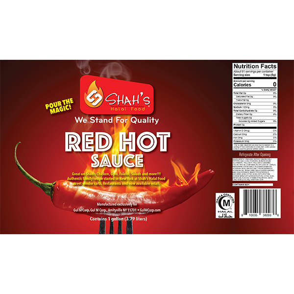Shah's Red Hot Sauce 1 Gal Label